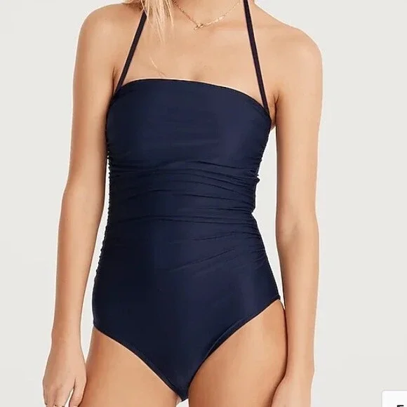 J Crew Navy Blue Strapless Bandeau 1 Piece Swim Bathing Suit 12 NEW - Picture 4 of 9